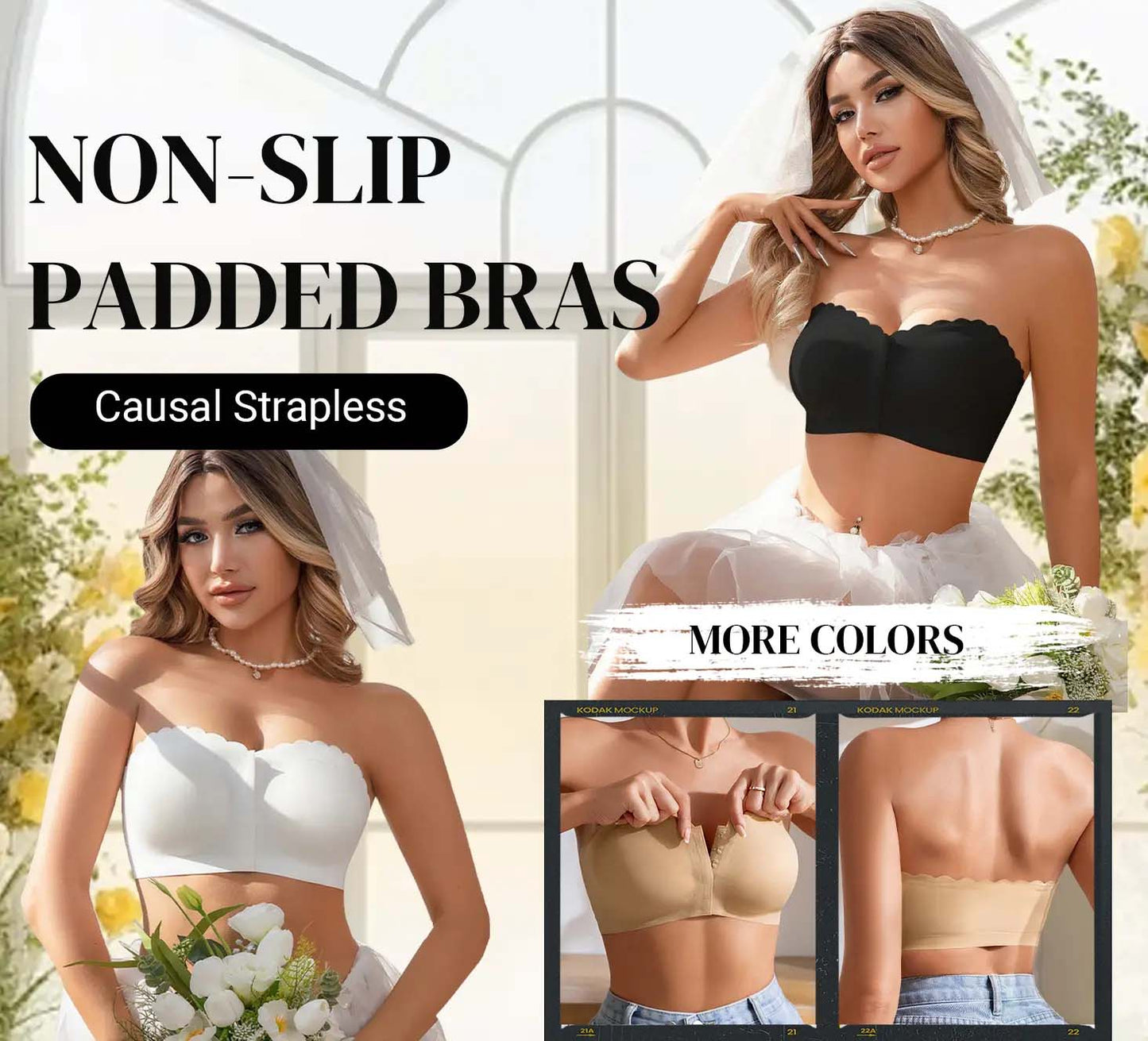 Sömlös framknäppning med axelband och bandeau-bh/Seamless Front Closure Strapless Bandeau Bra