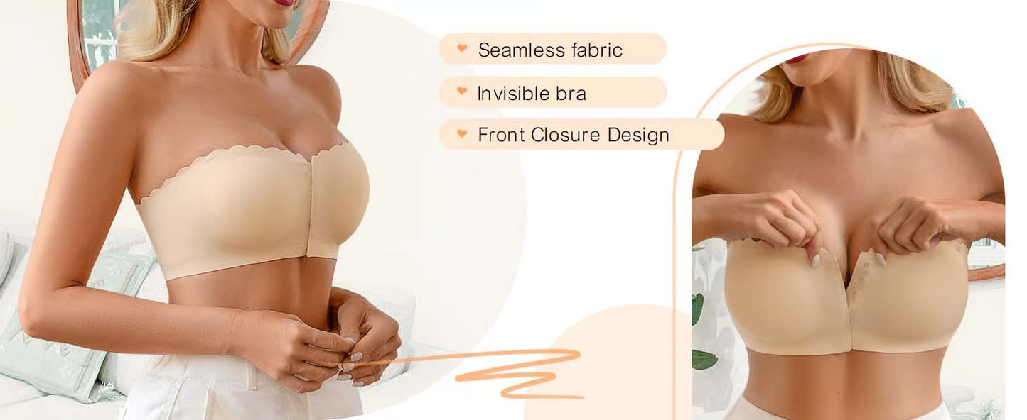 Sömlös framknäppning med axelband och bandeau-bh/Seamless Front Closure Strapless Bandeau Bra
