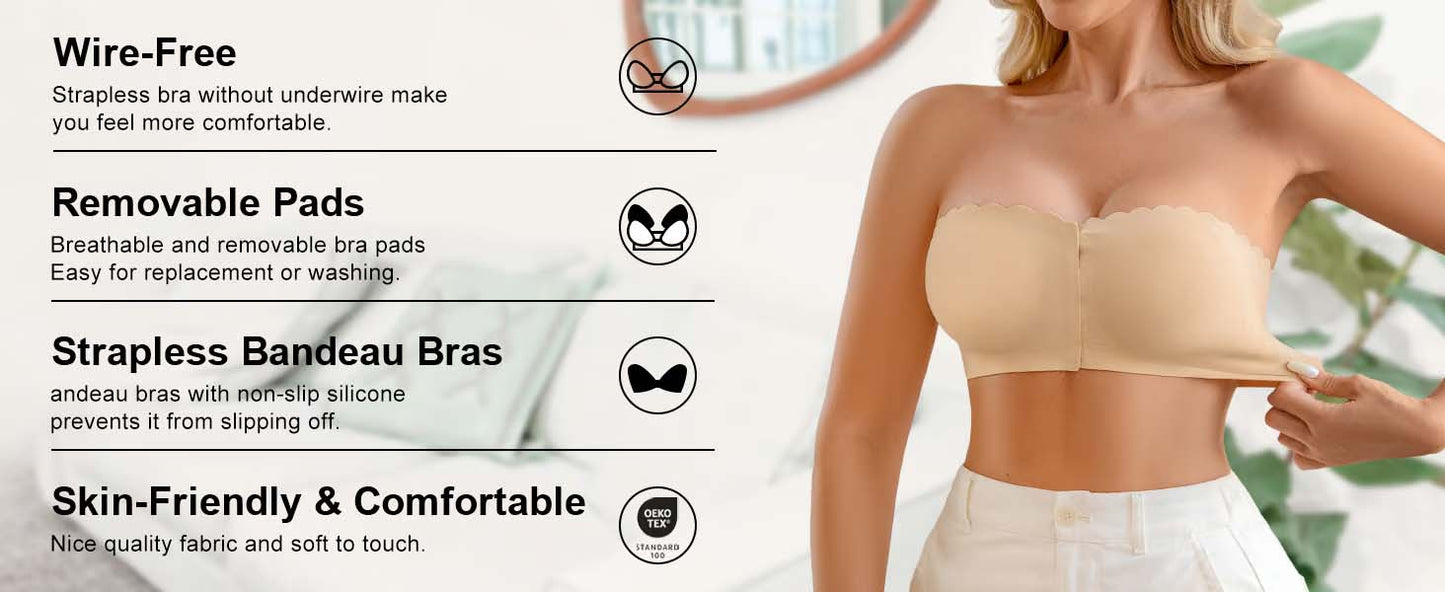 Sömlös framknäppning med axelband och bandeau-bh/Seamless Front Closure Strapless Bandeau Bra