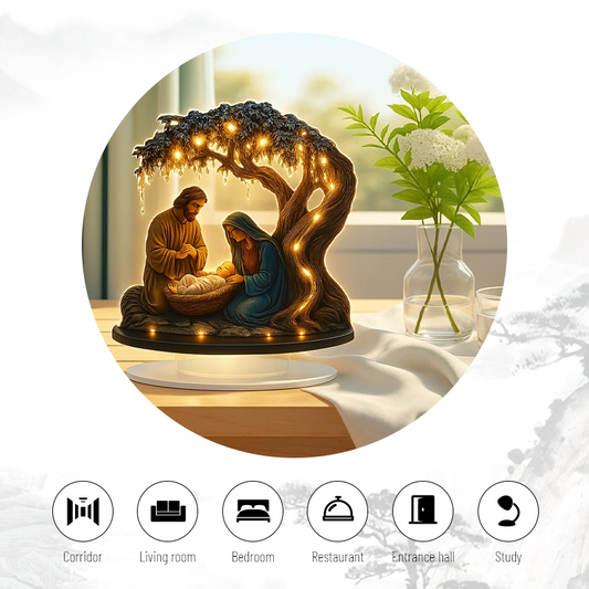 🌟 2D platt julkrubba i akryl med lysande ljus