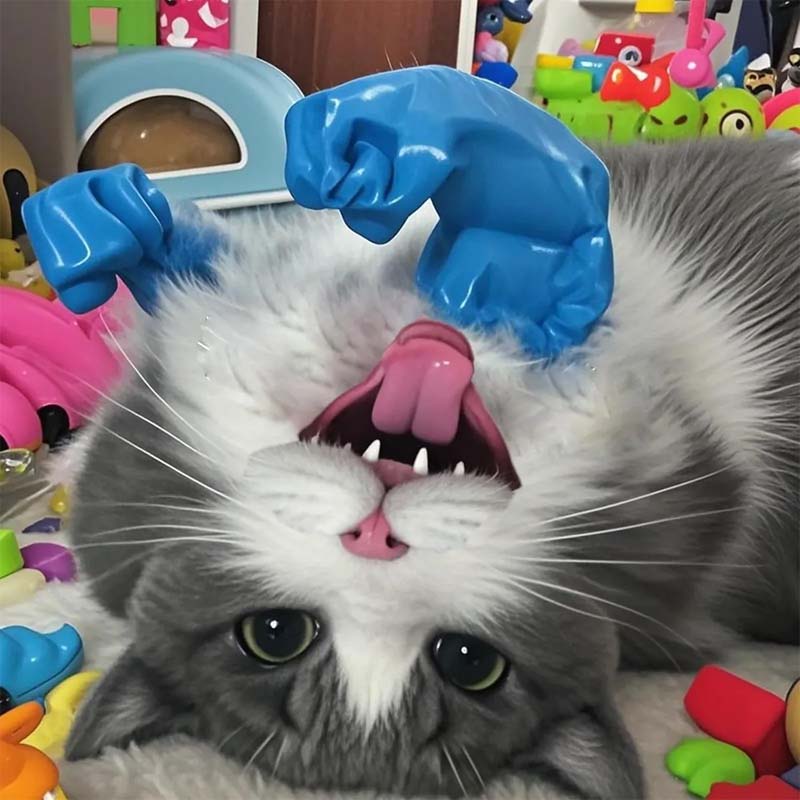 🐱💪Muskulösa händer och armar med kreativt katthalsband