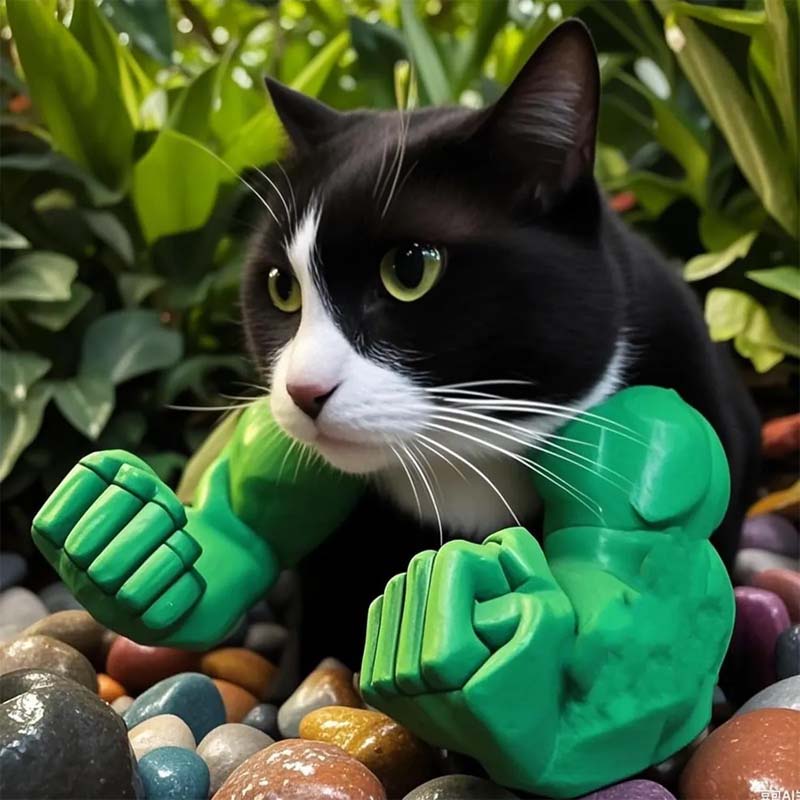 🐱💪Muskulösa händer och armar med kreativt katthalsband