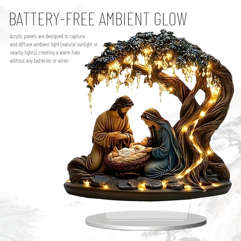 đ 2D platt julkrubba i akryl med lysande ljus