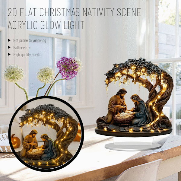 🌟 2D platt julkrubba i akryl med lysande ljus