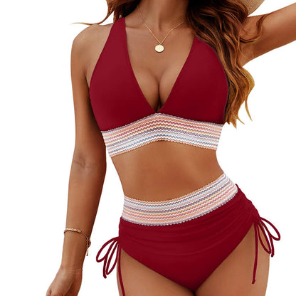 ☀️Rajoitetun ajan lomatarjous🏖️High Vyötäröiset vatsanhallintaväriset bikinisarjat Color Block Bikini Sets