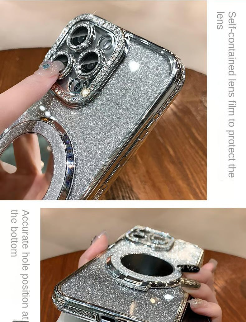 📲✨Gradient Glitter Holder Makeup Mirror Protective Case