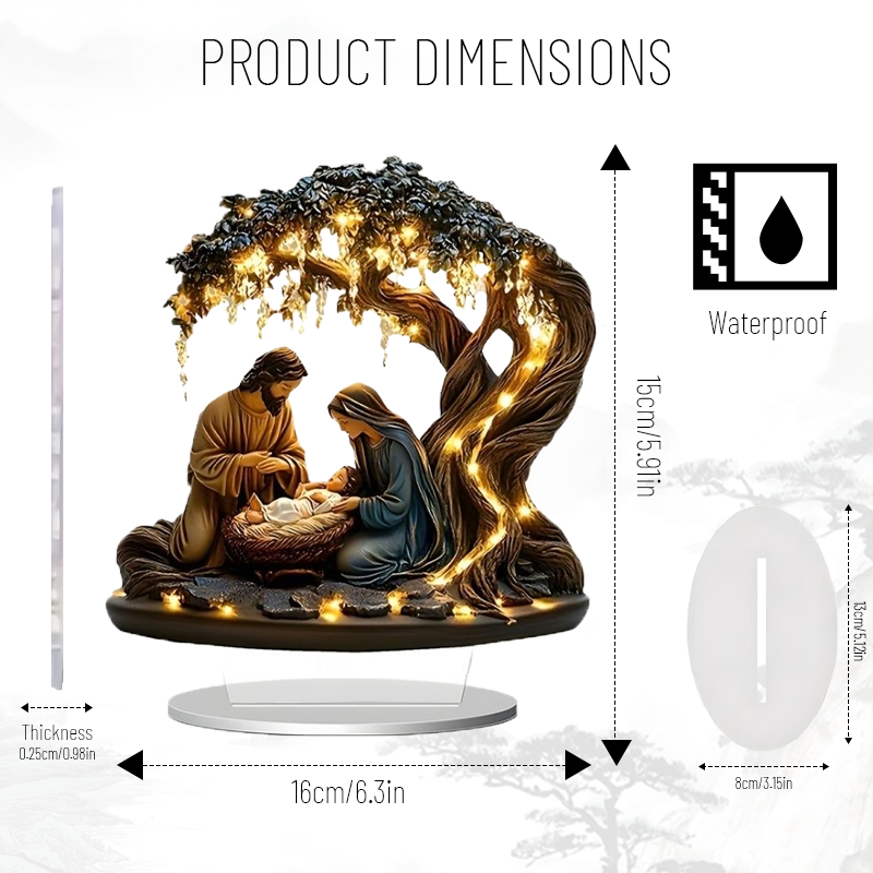 🌟 2D platt julkrubba i akryl med lysande ljus