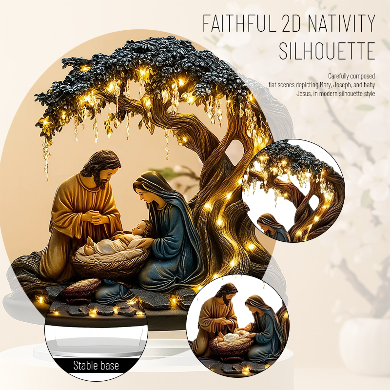 🌟 2D platt julkrubba i akryl med lysande ljus