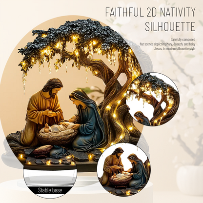 🌟 2D platt julkrubba i akryl med lysande ljus