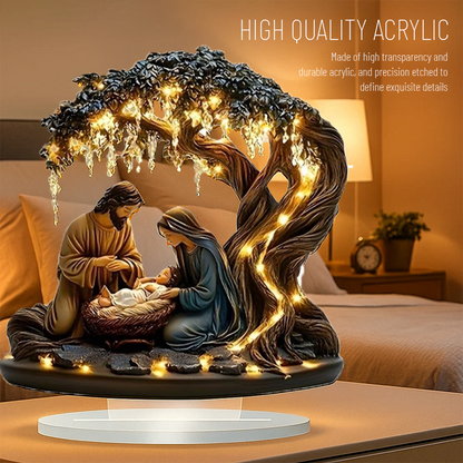 🌟 2D platt julkrubba i akryl med lysande ljus