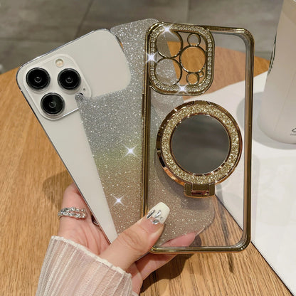 📲✨Gradient Glitter Holder Makeup Mirror Protective Case