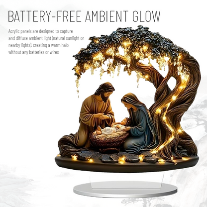 🌟 2D platt julkrubba i akryl med lysande ljus