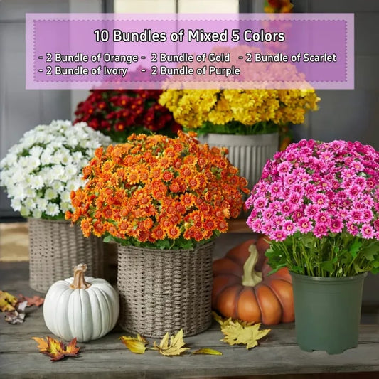 💥 Konstgjorda utomhusblommor i form av krysantemum vid solnedgången – UV-beständiga, vattentäta, vindtäta