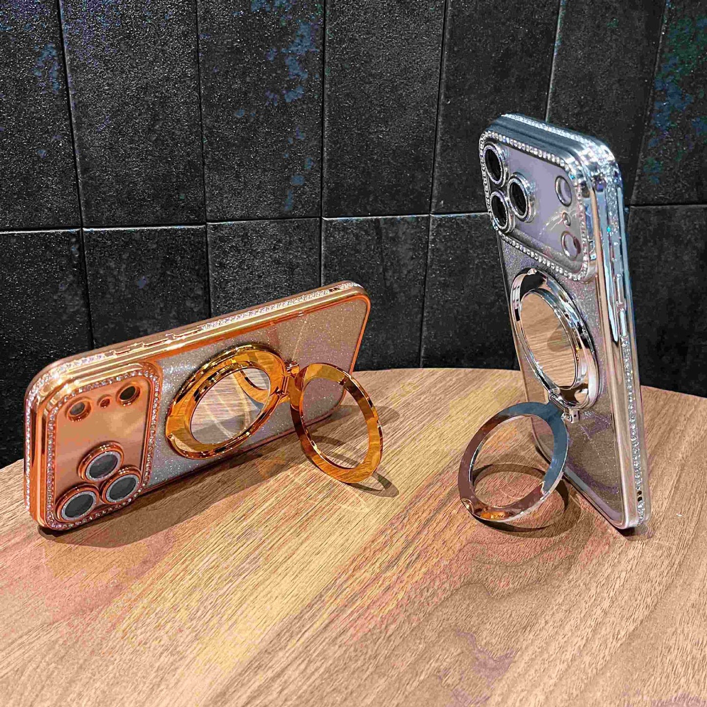 📲✨Gradient Glitter Holder Makeup Mirror Protective Case